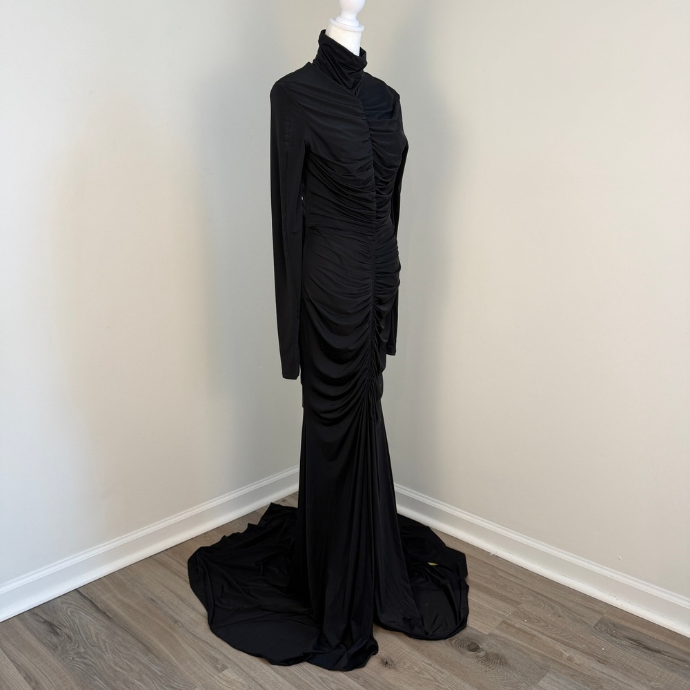 Alex Perry Black Ruched Long Sleeve Bodycon Dress Women Size 14 Designer Luxury